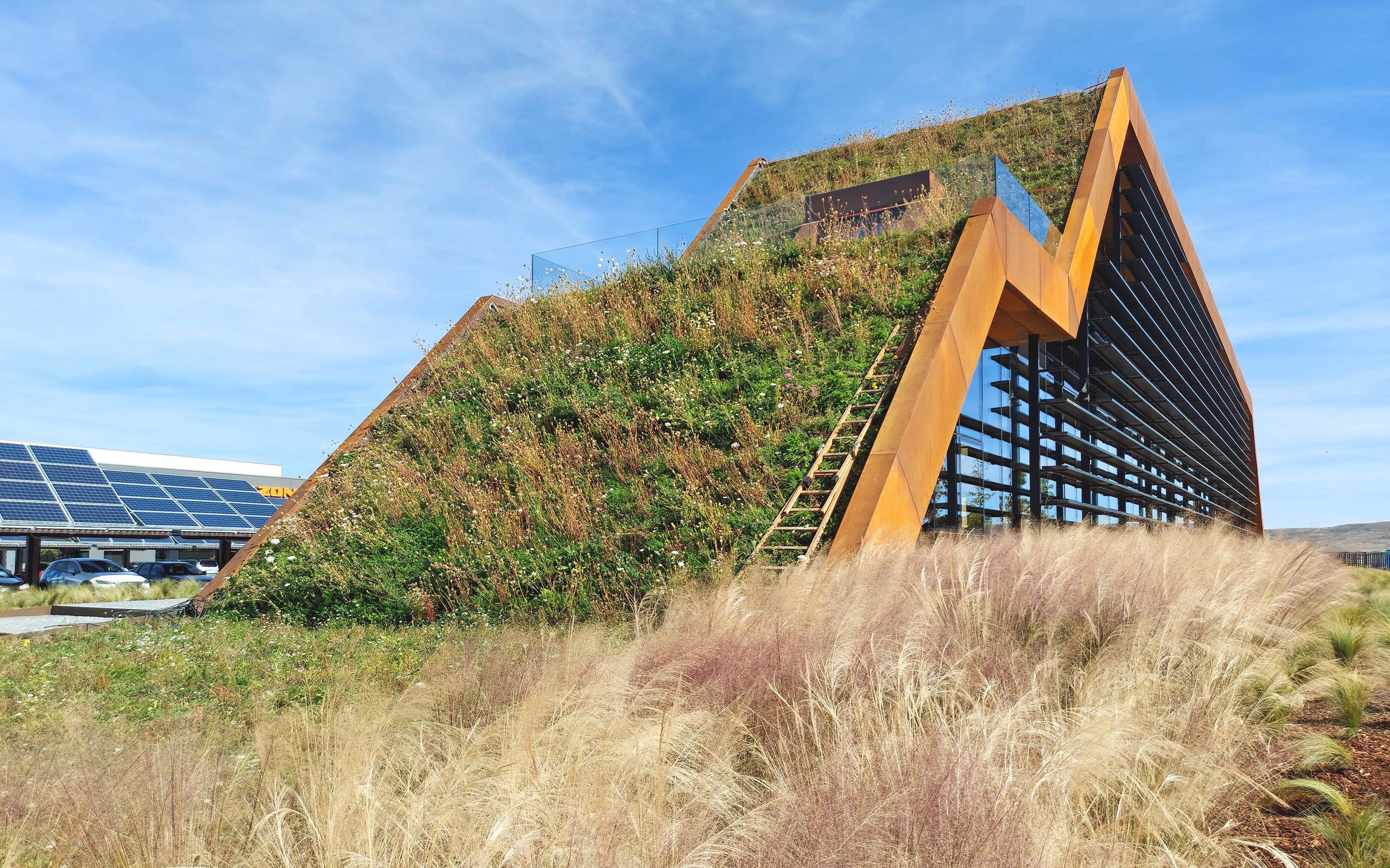 The inclinations of the roof vary from 4° in the flat areas up to 20 °, 40 ° or 45 ° in the steepest. Steep pitched green roof